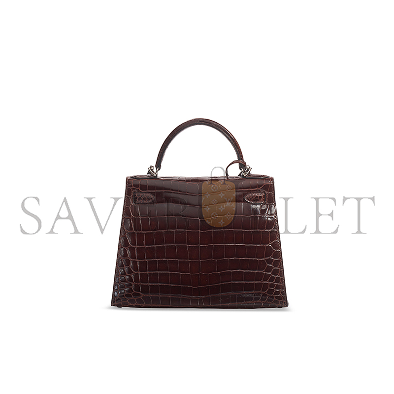 HERMÈS MASTER A SHINY HAVANE NILOTICUS CROCODILE SELLIER KELLY 28 WITH PALLADIUM HARDWARE (28*22*10cm) 